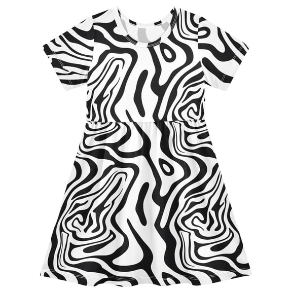 joogoo Black Liquid Girls' Short Sleeve Dress Kids Dresses 5-6T