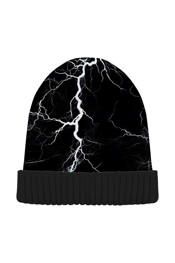 Black Marble Beanie Hats Cuffed Winter Warm Knit Thick Beanies