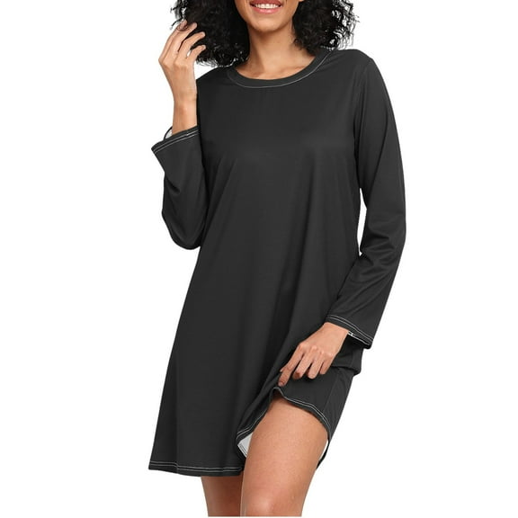 joogoo Black Women's Long Sleeve Nightgown Sleepwear S