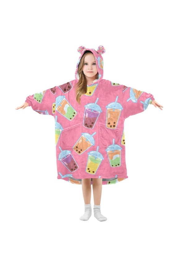 Blanket Hoodie Boba Bubble Tea Pink for Oversize Sweatshirt Boys Girls 3-14 YR L
