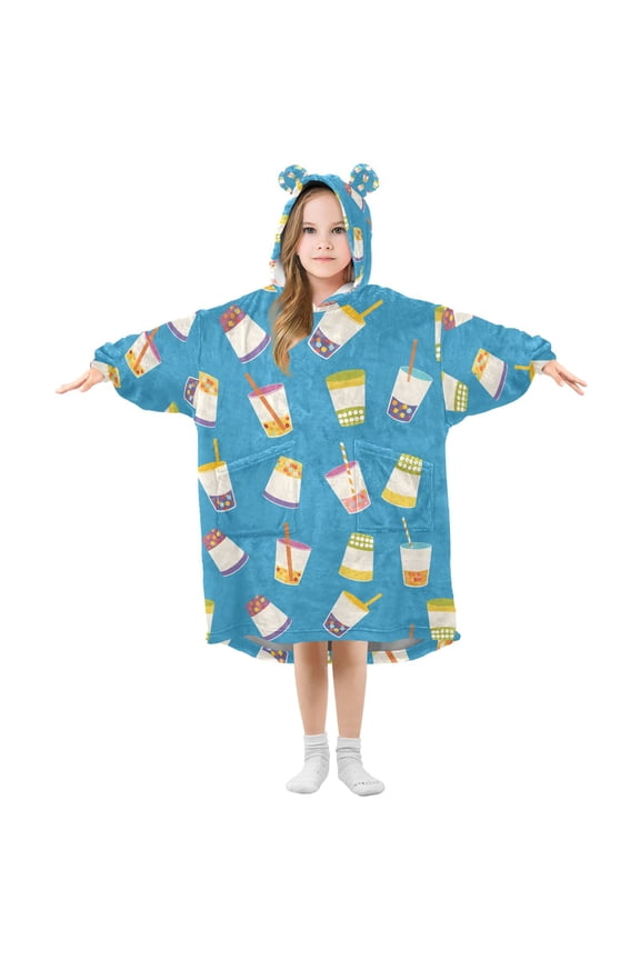 Blanket Hoodie Boba Bubble Tea for Oversize Sweatshirt Boys Girls 3-14 YR L