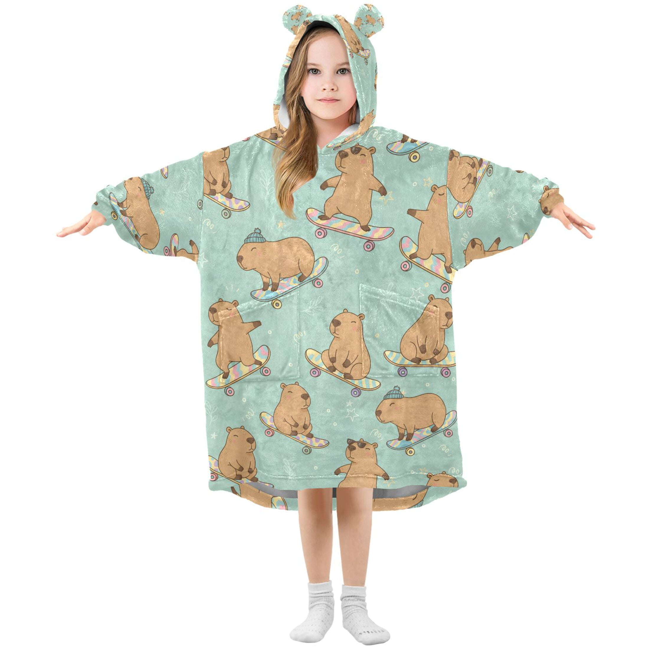 joogoo Blanket Hoodie Capybara Skating for Oversize Sweatshirt Boys Girls 3-14 YR L