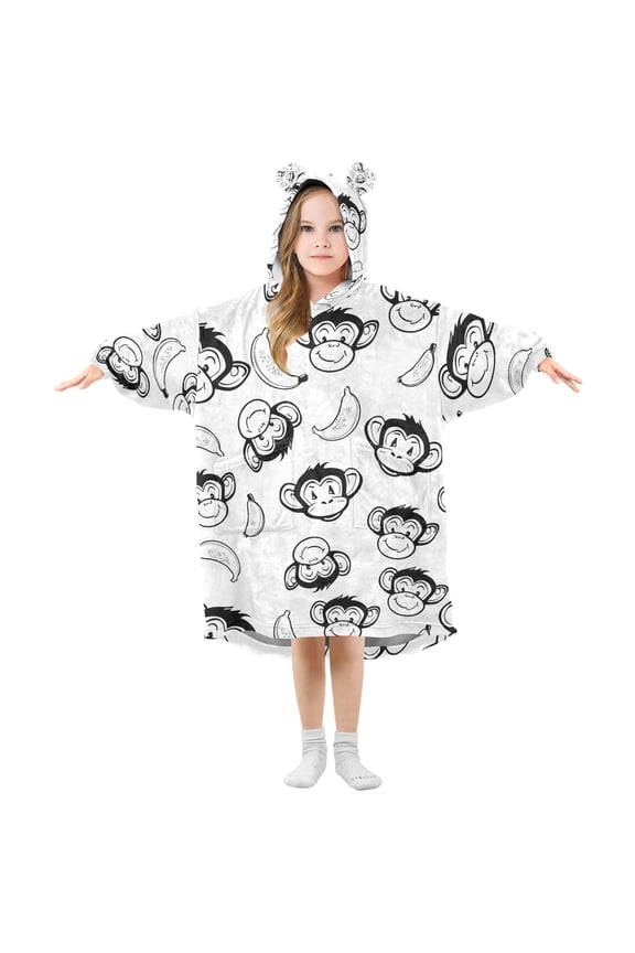 Blanket Hoodie Cartoon Monkey Banana-1 for Oversize Sweatshirt Boys Girls 3-14 YR L