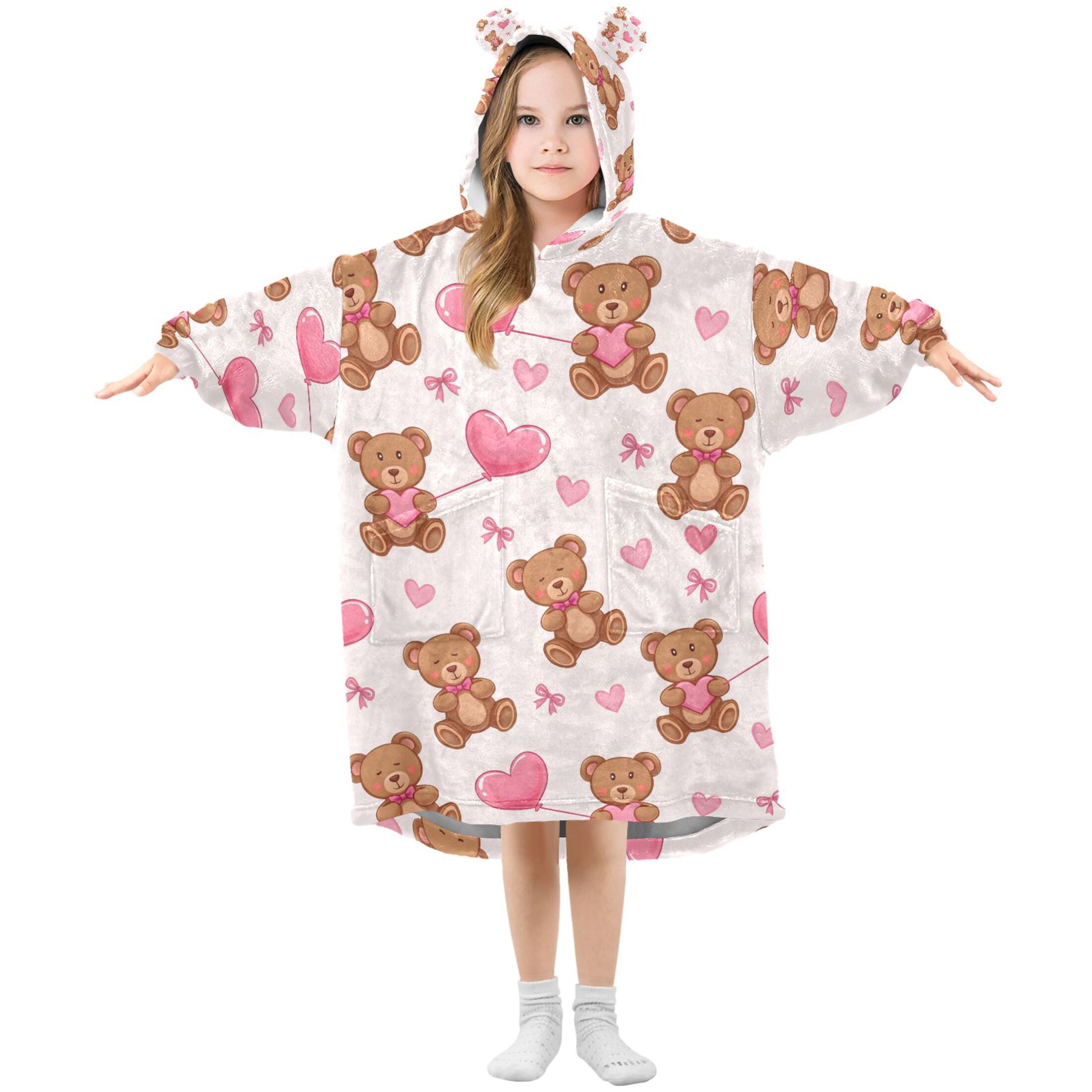 joogoo Blanket Hoodie Cute Bears with Balloon for Oversize Sweatshirt Boys Girls 3-14 YR L