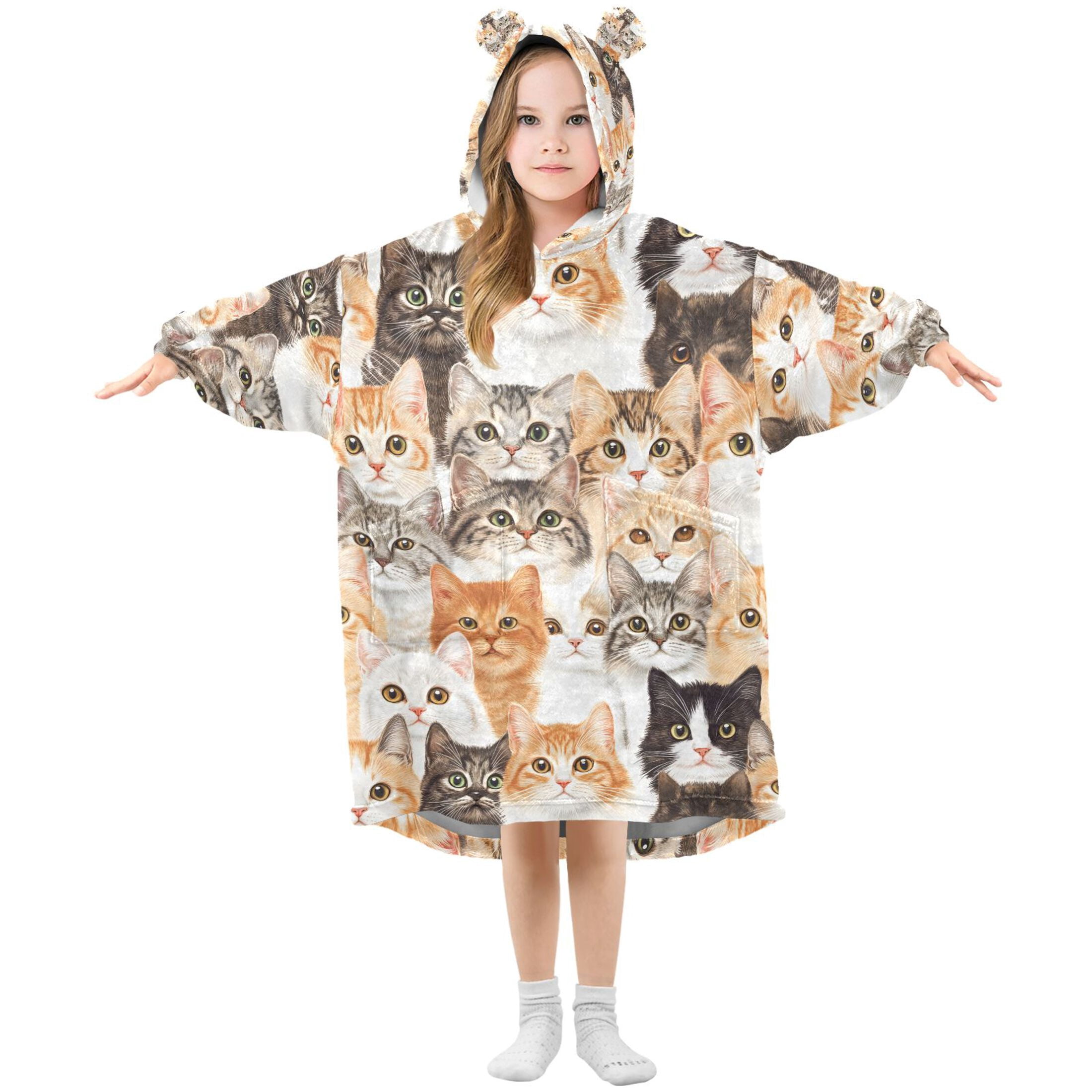 joogoo Blanket Hoodie Doodle Cats Cute for Oversize Sweatshirt Boys Girls 3-14 YR L
