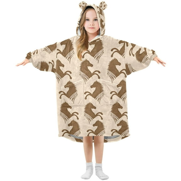joogoo Blanket Hoodie Horses for Oversize Sweatshirt Boys Girls 3-14 YR L