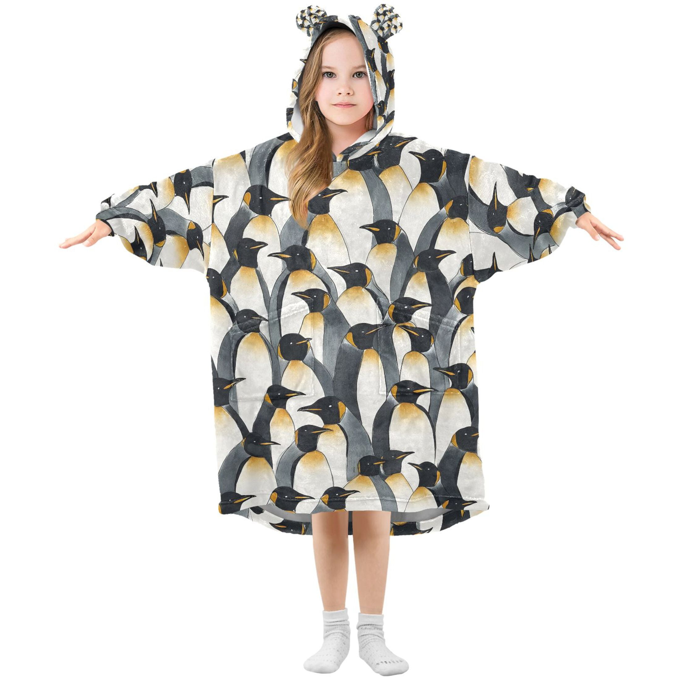 joogoo Blanket Hoodie Penguins Pattern for Oversize Sweatshirt Boys Girls 3-14 YR L