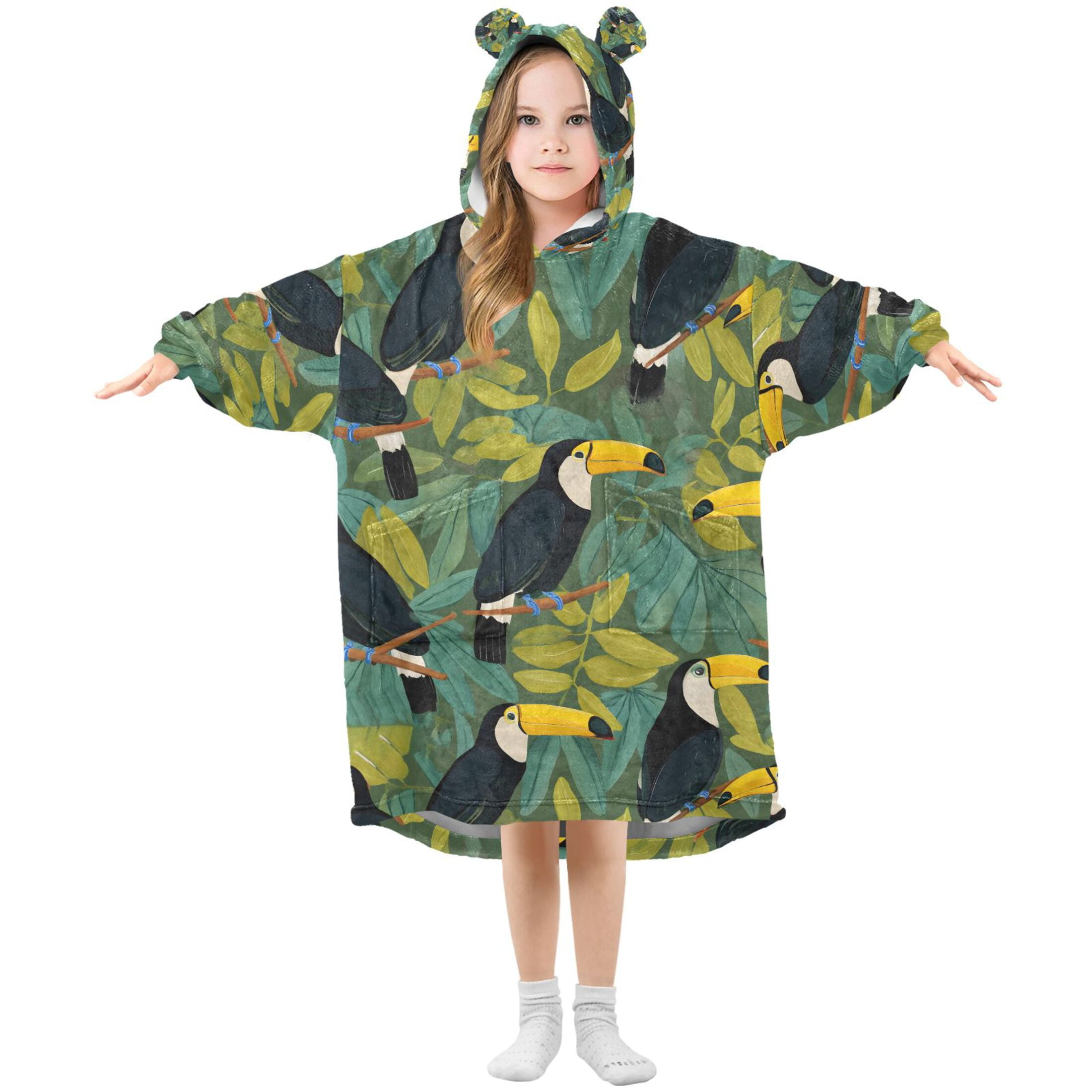 joogoo Blanket Hoodie Toucan Leaf for Oversize Sweatshirt Boys Girls 3-14 YR L