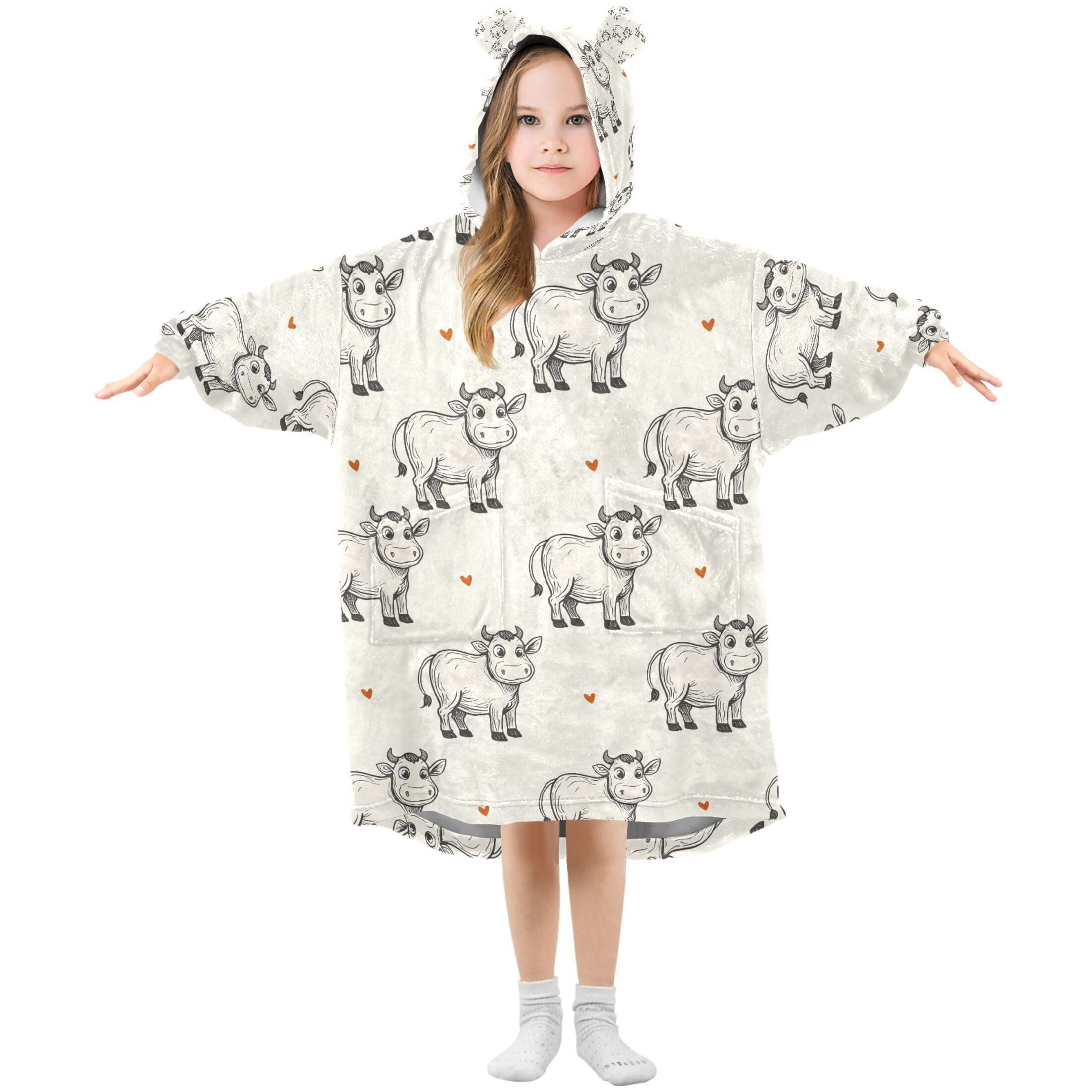 joogoo Blanket Hoodie Vintage Cows for Oversize Sweatshirt Boys Girls 3-14 YR L