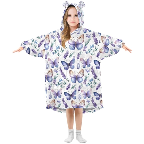 joogoo Blanket Hoodie Watercolor Lavender Butterfly for Oversize Sweatshirt Boys Girls 3-14 YR L