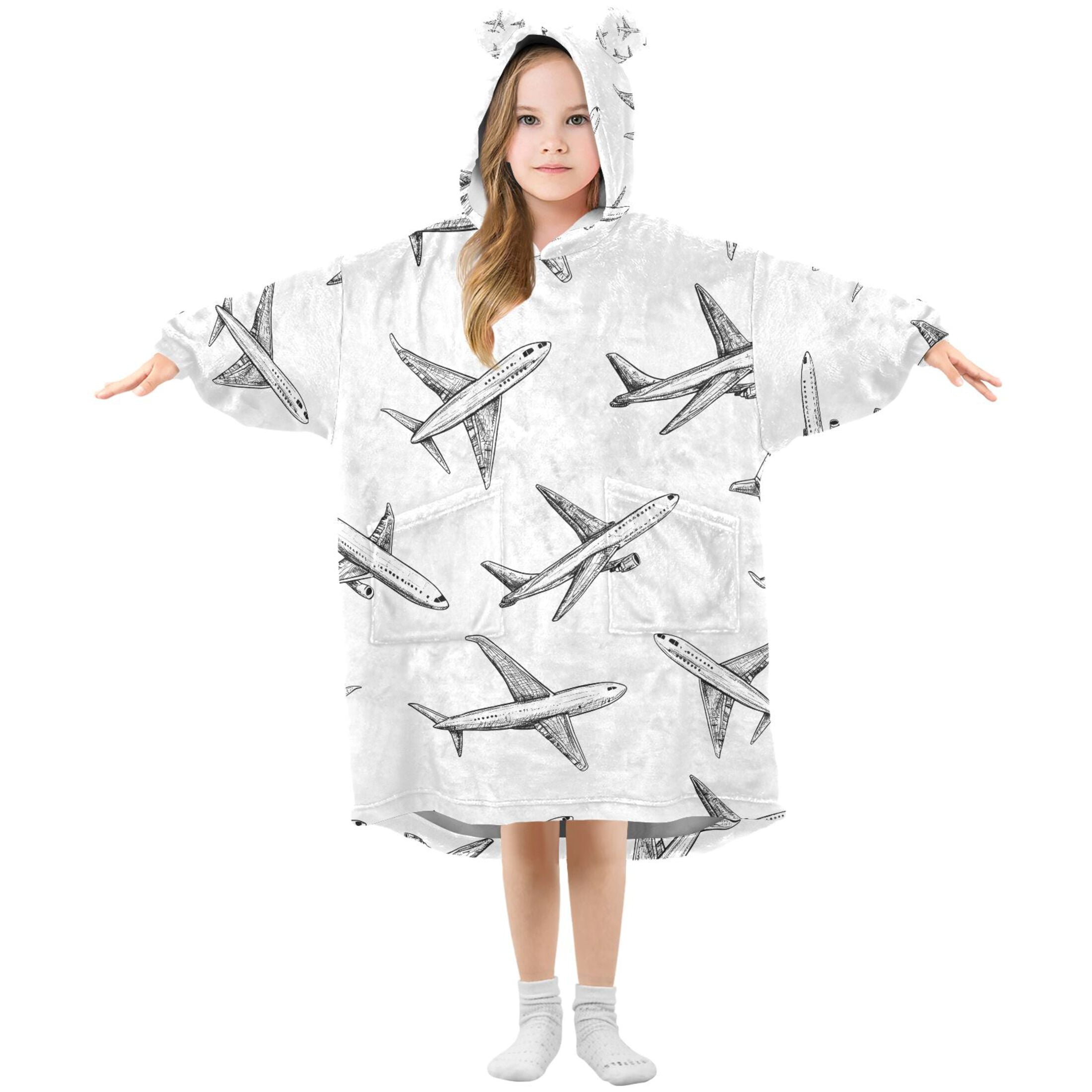 joogoo Blanket Hoodie for Airplane Retro Oversize Sweatshirt 3-14 YR L