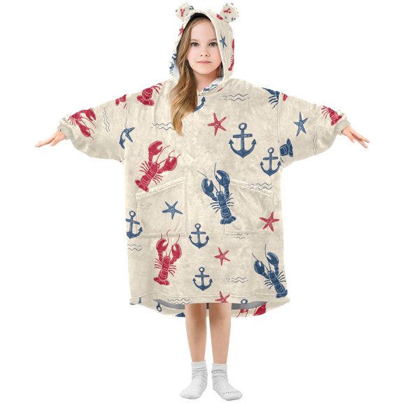 joogoo Blanket Hoodie for Anchors Starfish Lobsters Oversize Sweatshirt 3-14 YR L