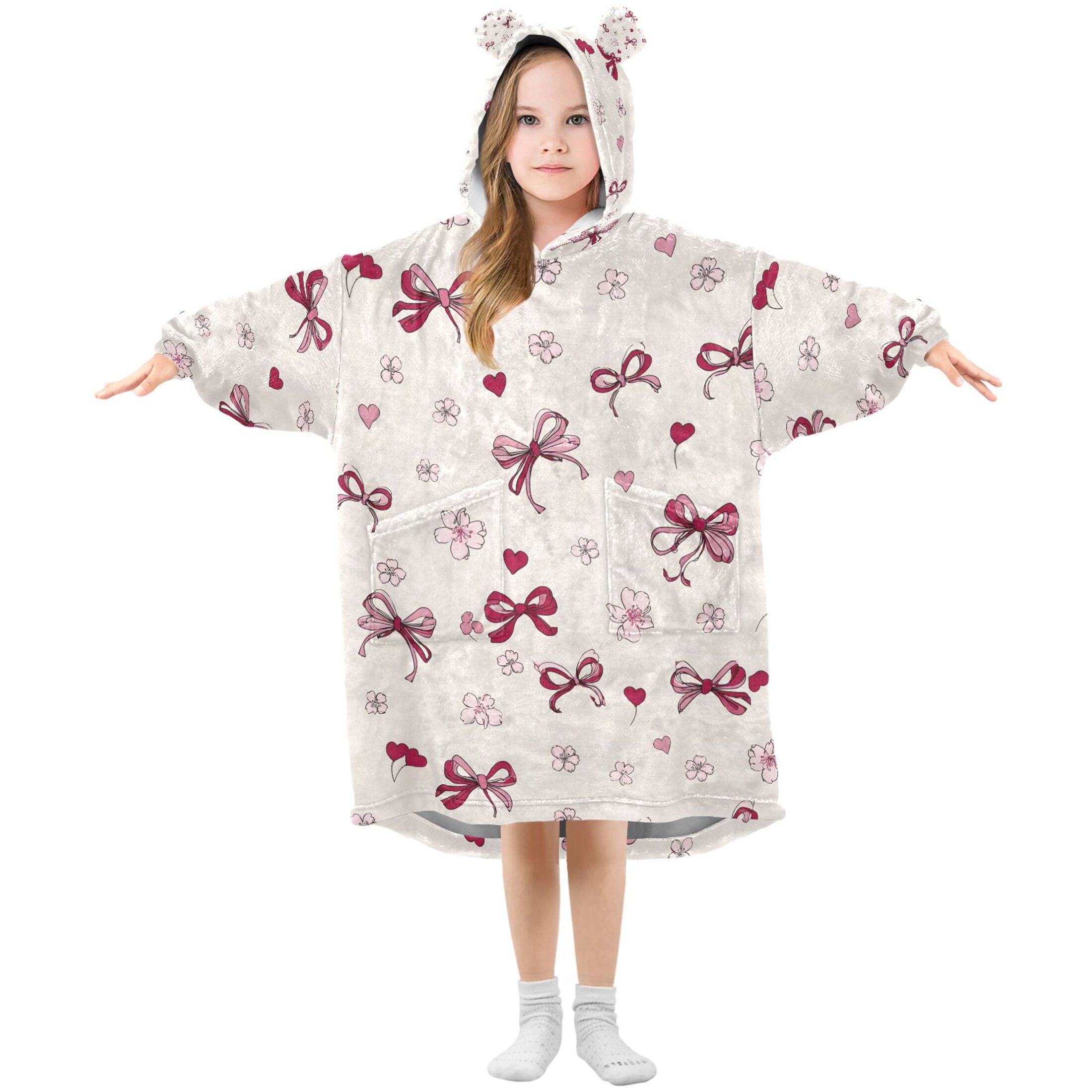 joogoo Blanket Hoodie for Art Bows Hearts Oversize Sweatshirt 3-14 YR L