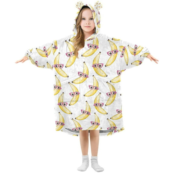 joogoo Blanket Hoodie for Bananas with Glasses Oversize Sweatshirt 3-14 YR L