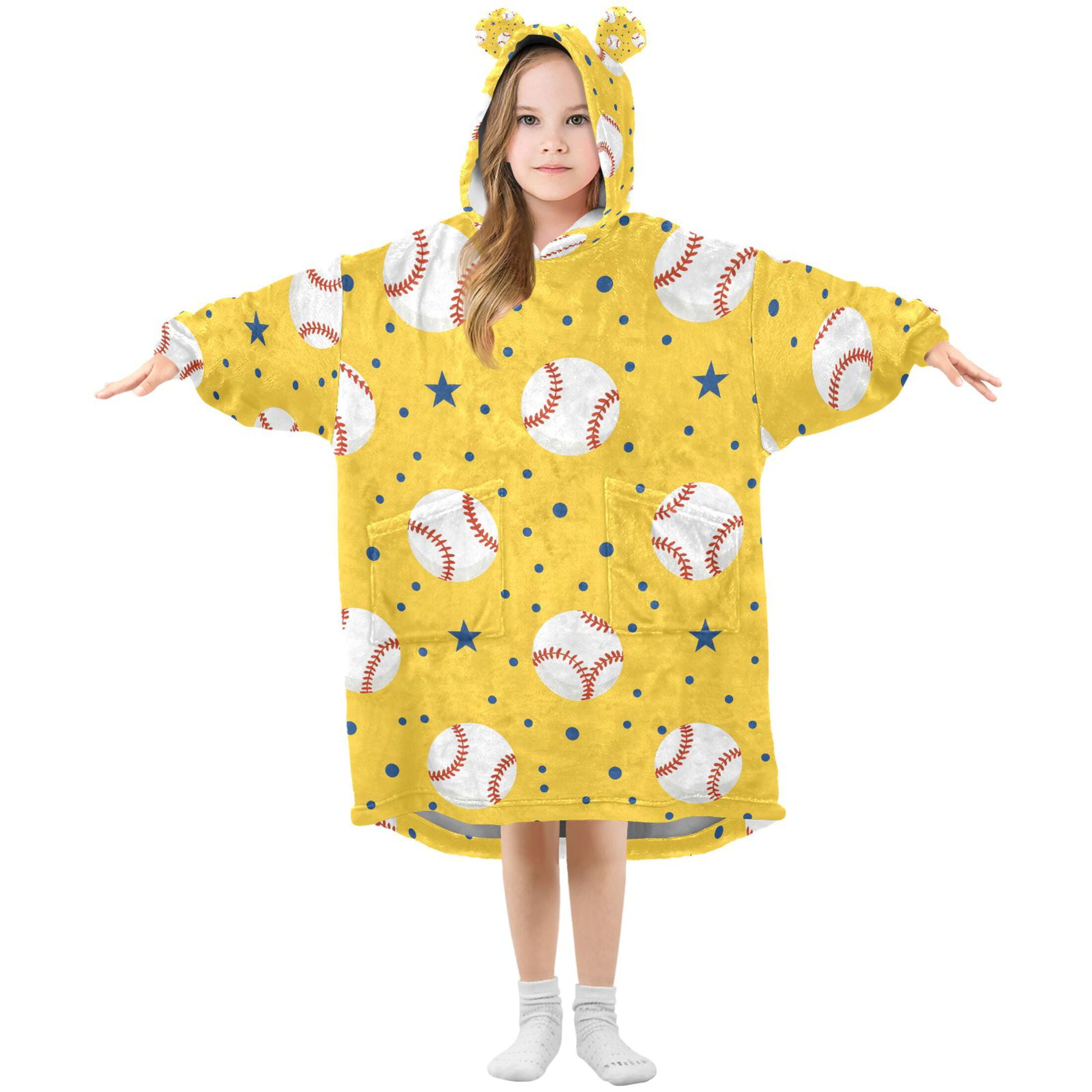 joogoo Blanket Hoodie for Baseball and Stars Oversize Sweatshirt 3-14 YR L
