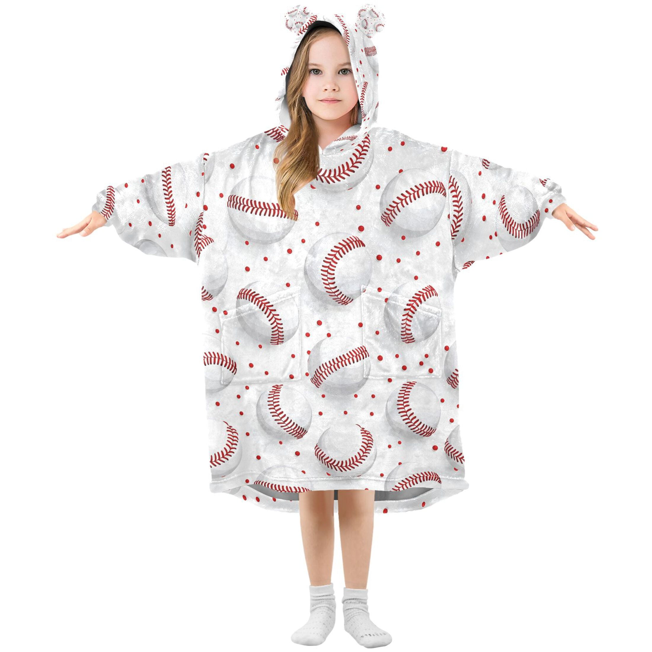 joogoo Blanket Hoodie for Baseball on White Oversize Sweatshirt 3-14 YR L