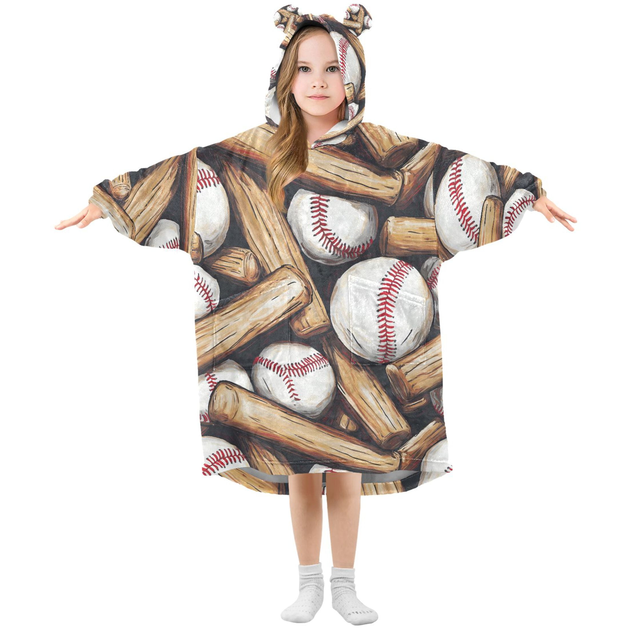 joogoo Blanket Hoodie for Baseballs Bats Oversize Sweatshirt 3-14 YR L