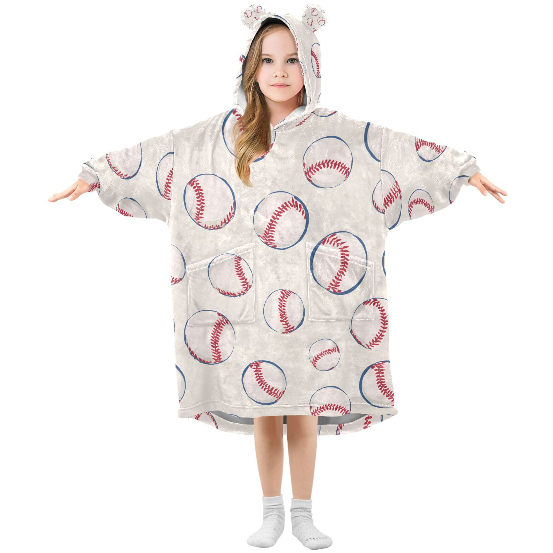 joogoo Blanket Hoodie for Baseballs Oversize Sweatshirt 3-14 YR L