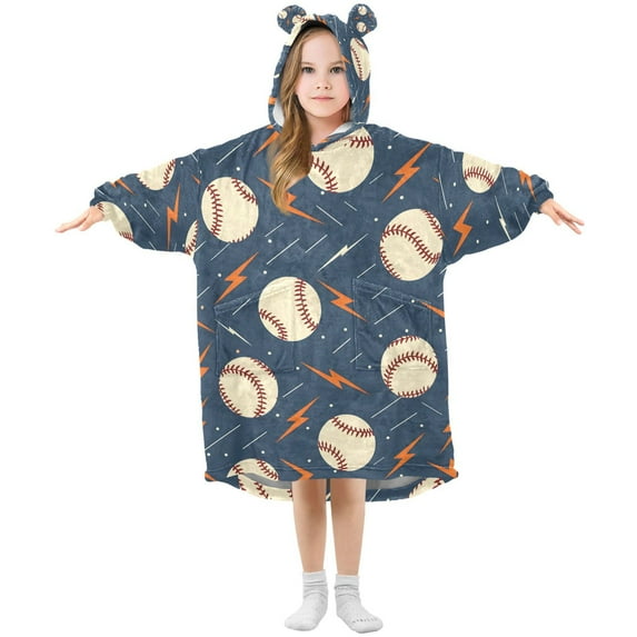 joogoo Blanket Hoodie for Baseballs with Lightning Oversize Sweatshirt 3-14 YR L
