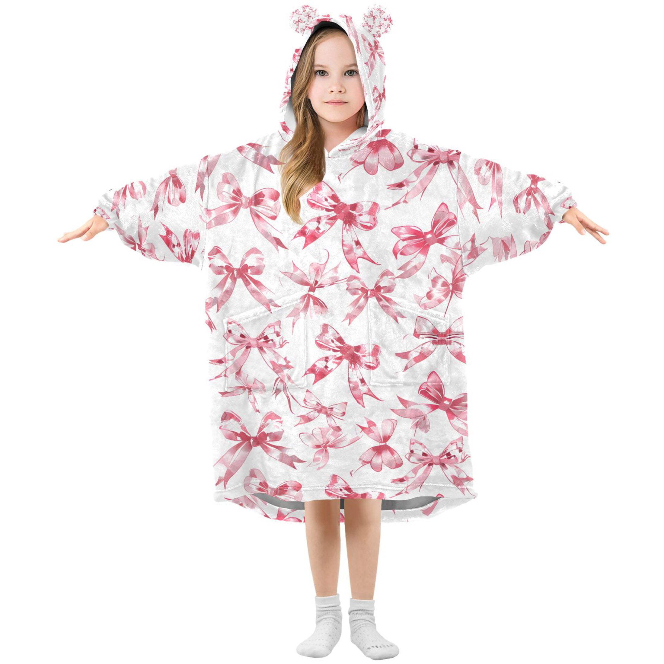 joogoo Blanket Hoodie for Bows Pink Oversize Sweatshirt 3-14 YR L