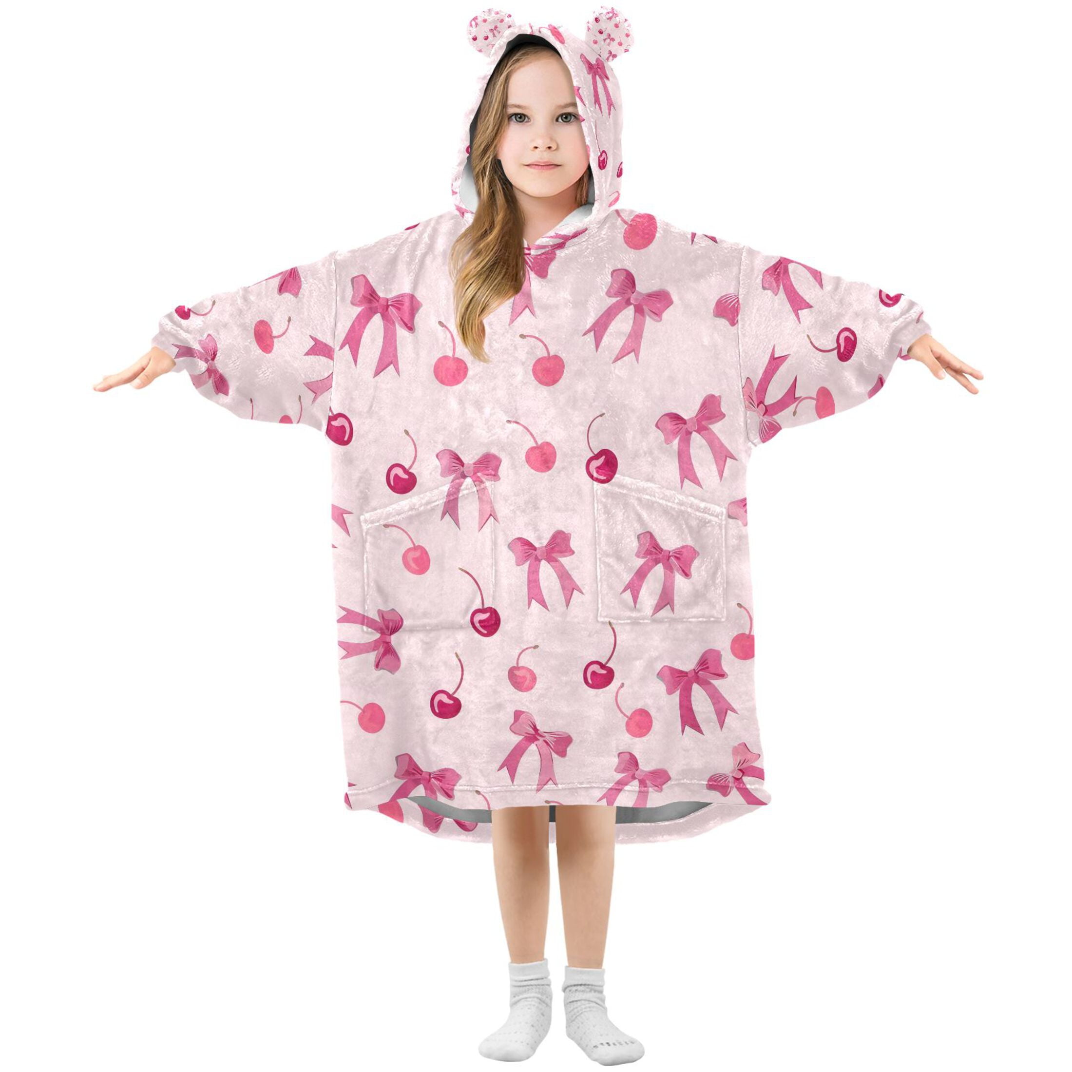joogoo Blanket Hoodie for Bows and Cherry Oversize Sweatshirt 3-14 YR L