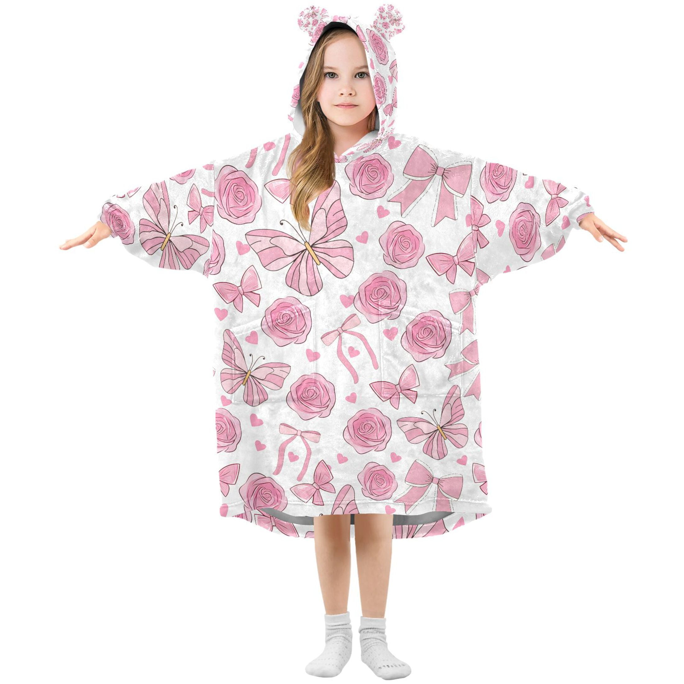 joogoo Blanket Hoodie for Butterflies Roses Bows Oversize Sweatshirt 3-14 YR L