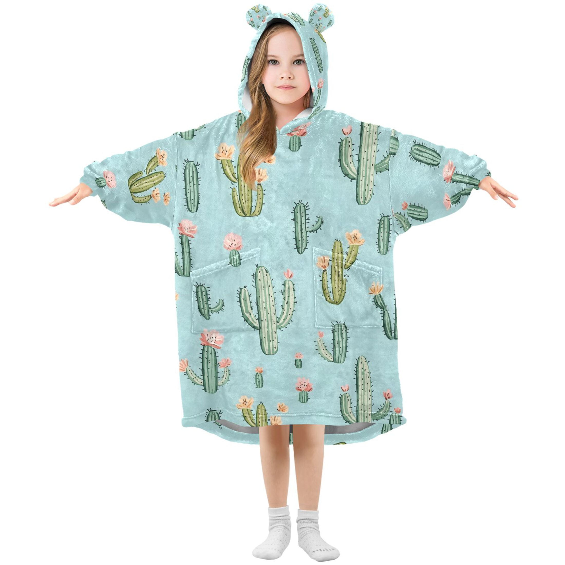 joogoo Blanket Hoodie for Cactus Flower Oversize Sweatshirt 3-14 YR L