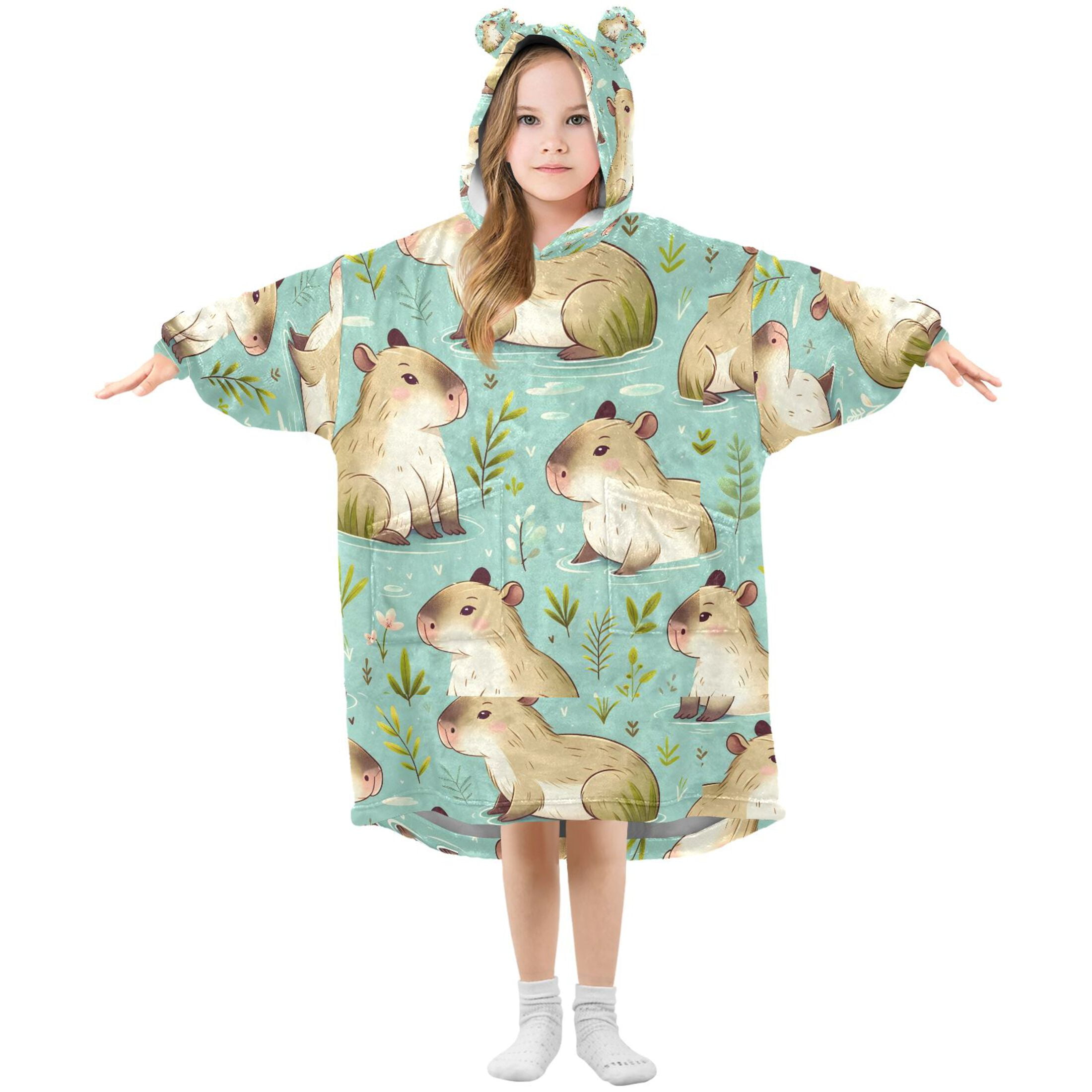 joogoo Blanket Hoodie for Capybara Cute Oversize Sweatshirt 3-14 YR L