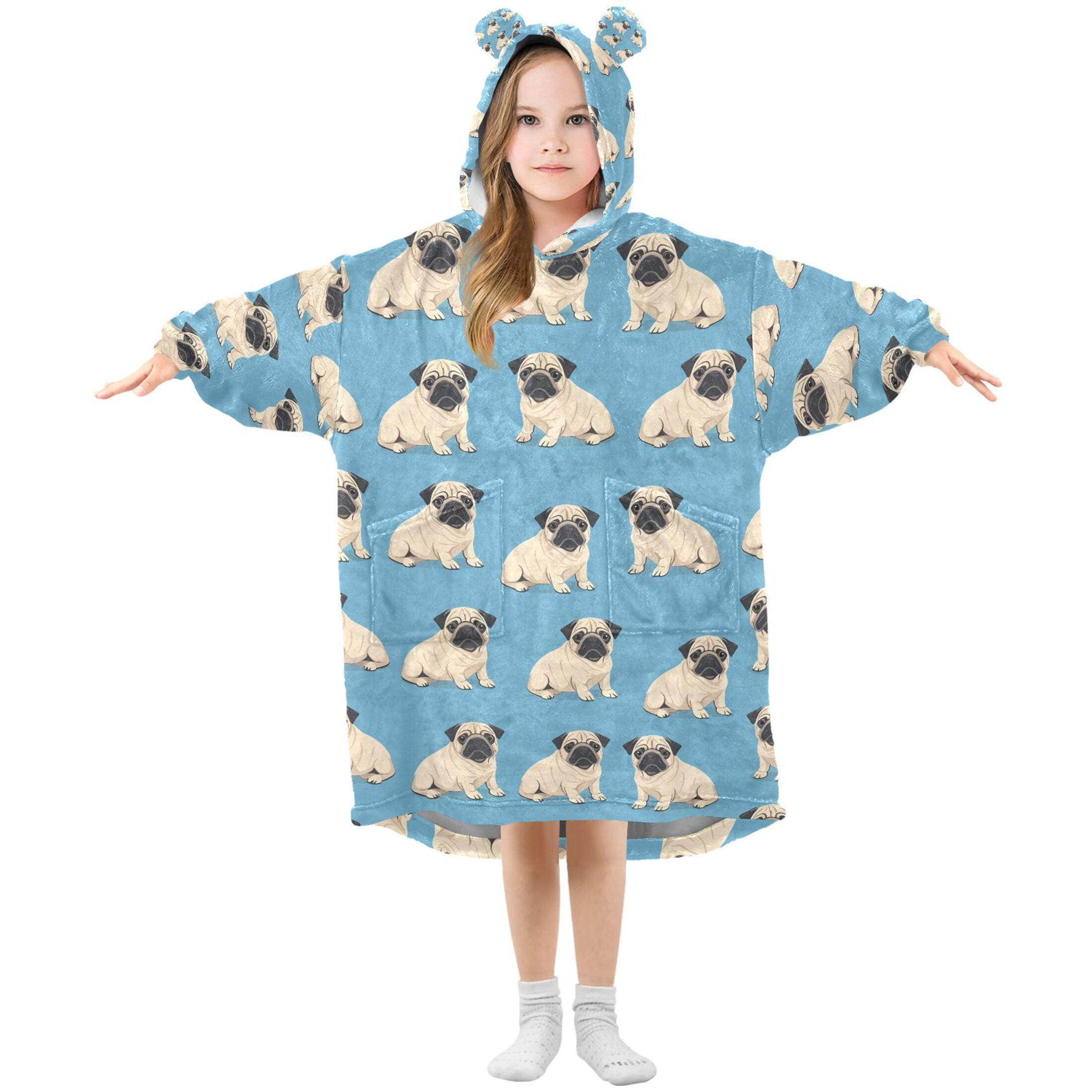 joogoo Blanket Hoodie for Cartoon Bulldog Oversize Sweatshirt 3-14 YR L