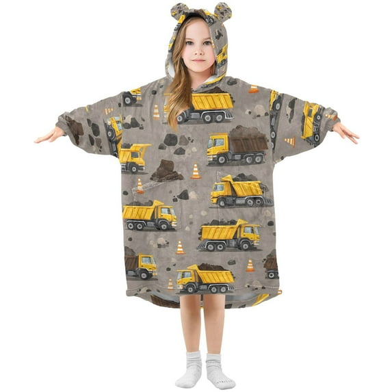 joogoo Blanket Hoodie for Cartoon Bulldozer Engineering Vehicles Oversize Sweatshirt 3-14 YR L