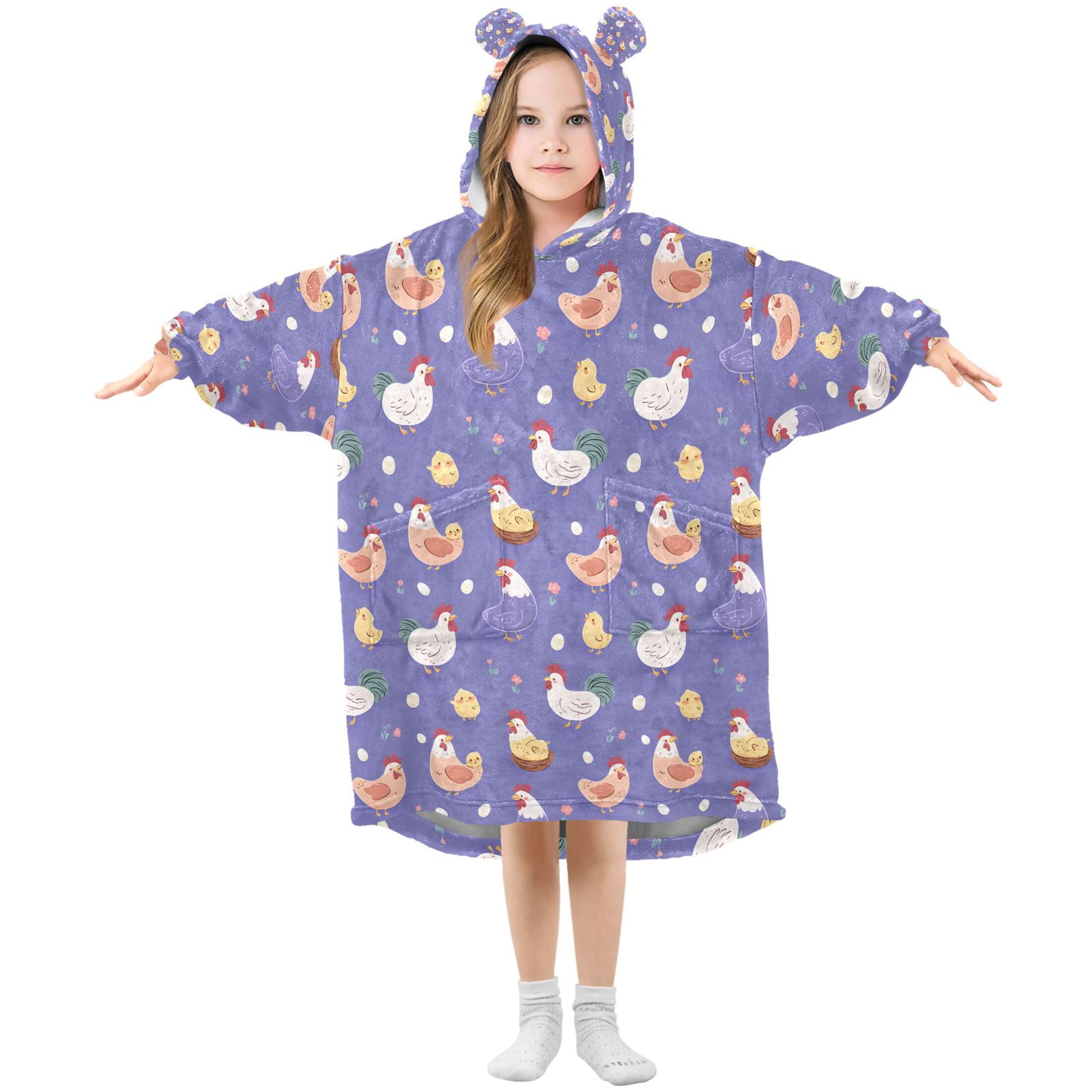 joogoo Blanket Hoodie for Cartoon Chickens Purple Oversize Sweatshirt 3-14 YR L