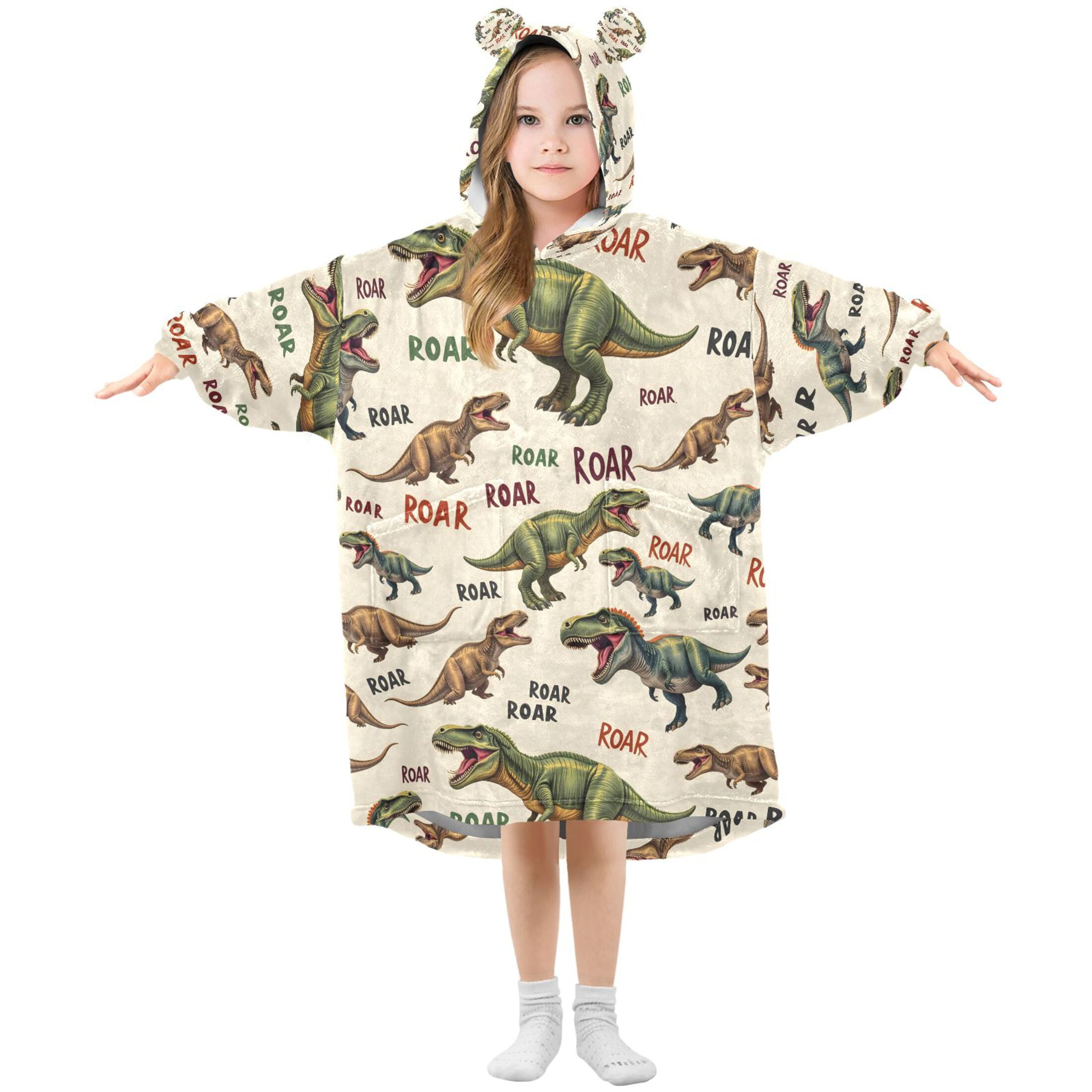 joogoo Blanket Hoodie for Cartoon Dinosaur-d1 Oversize Sweatshirt 3-14 YR L