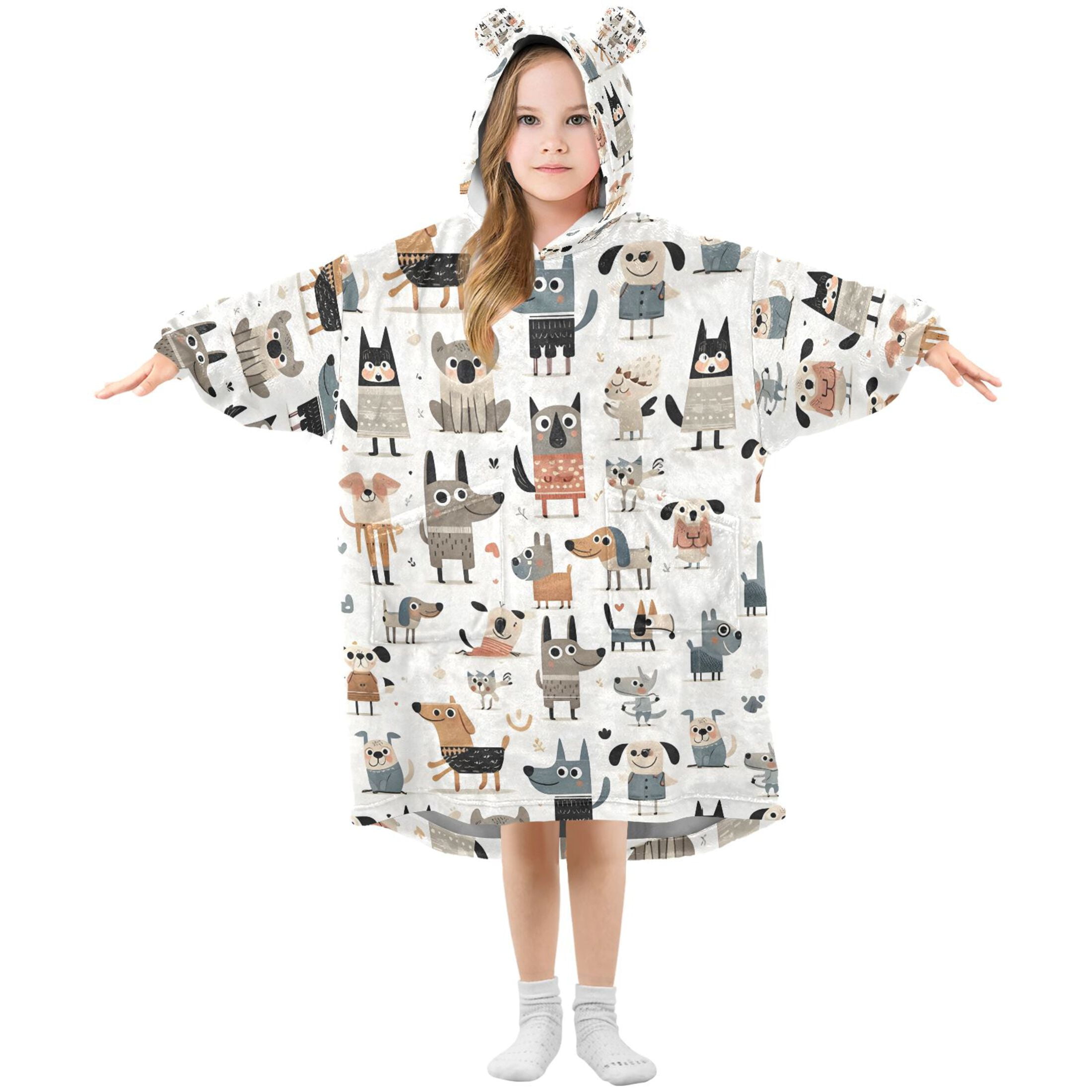 joogoo Blanket Hoodie for Cartoon Doodle Dogs Oversize Sweatshirt 3-14 YR L