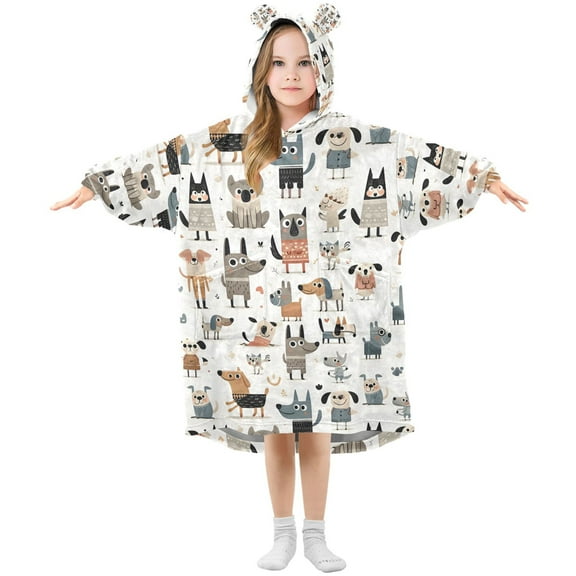 joogoo Blanket Hoodie for Cartoon Doodle Dogs Oversize Sweatshirt 3-14 YR L