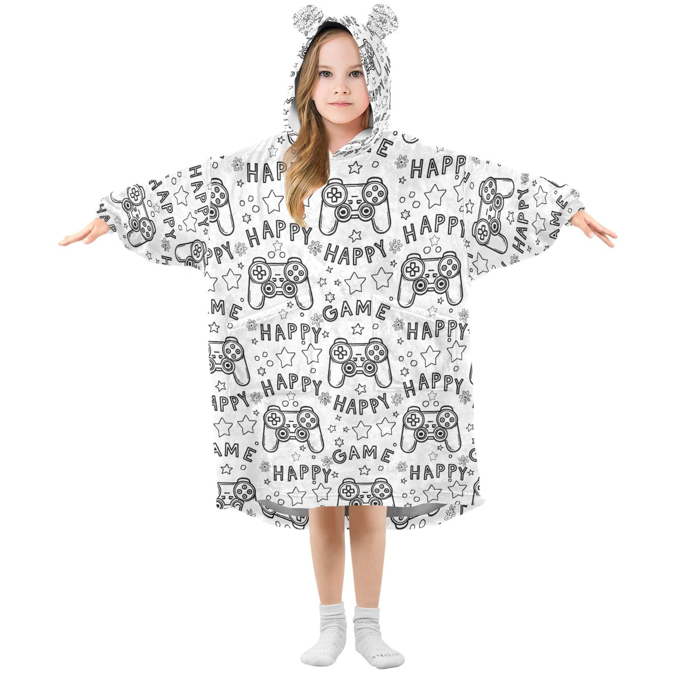 joogoo Blanket Hoodie for Cartoon Gamepad Oversize Sweatshirt 3-14 YR L