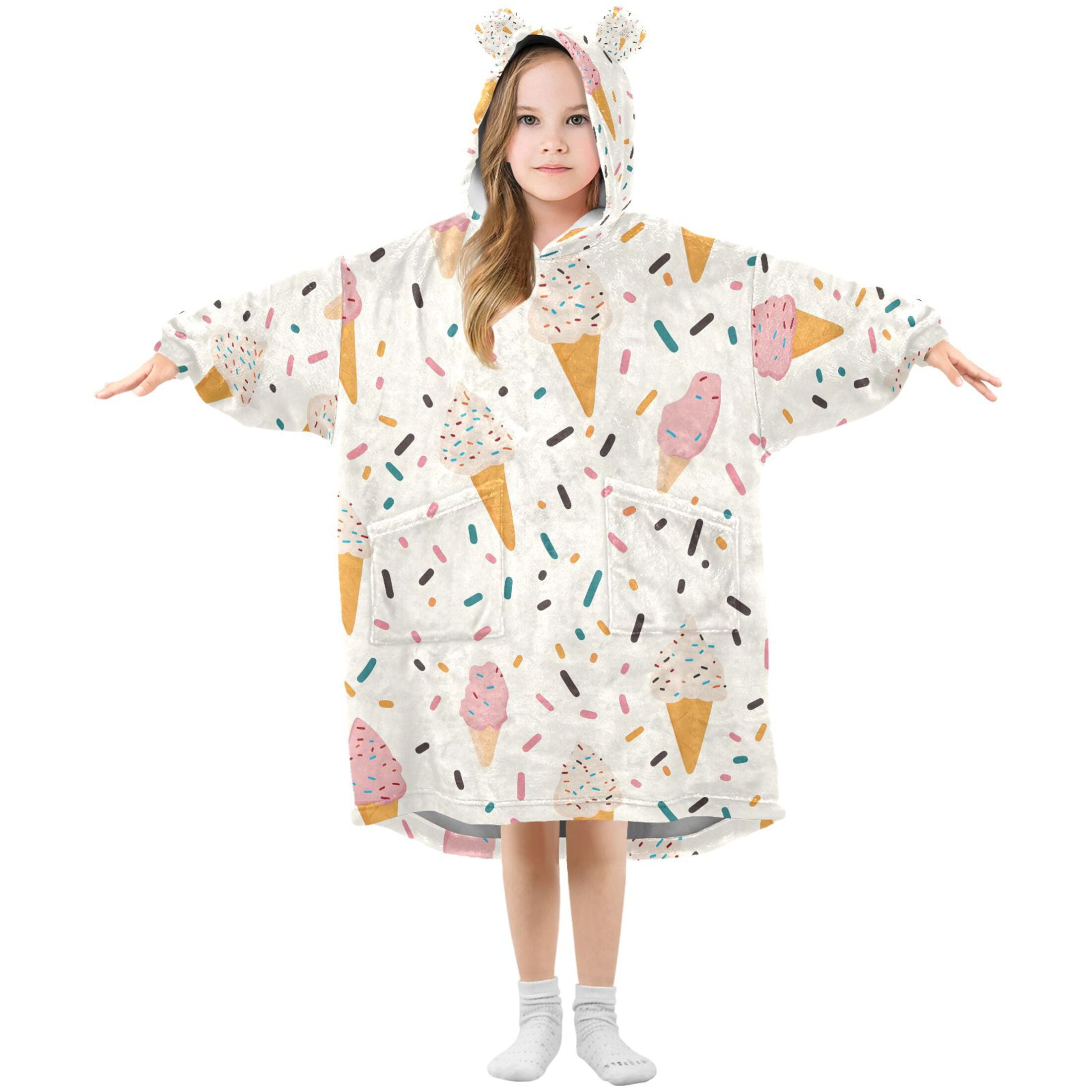 joogoo Blanket Hoodie for Cartoon Ice Cream Oversize Sweatshirt 3-14 YR L