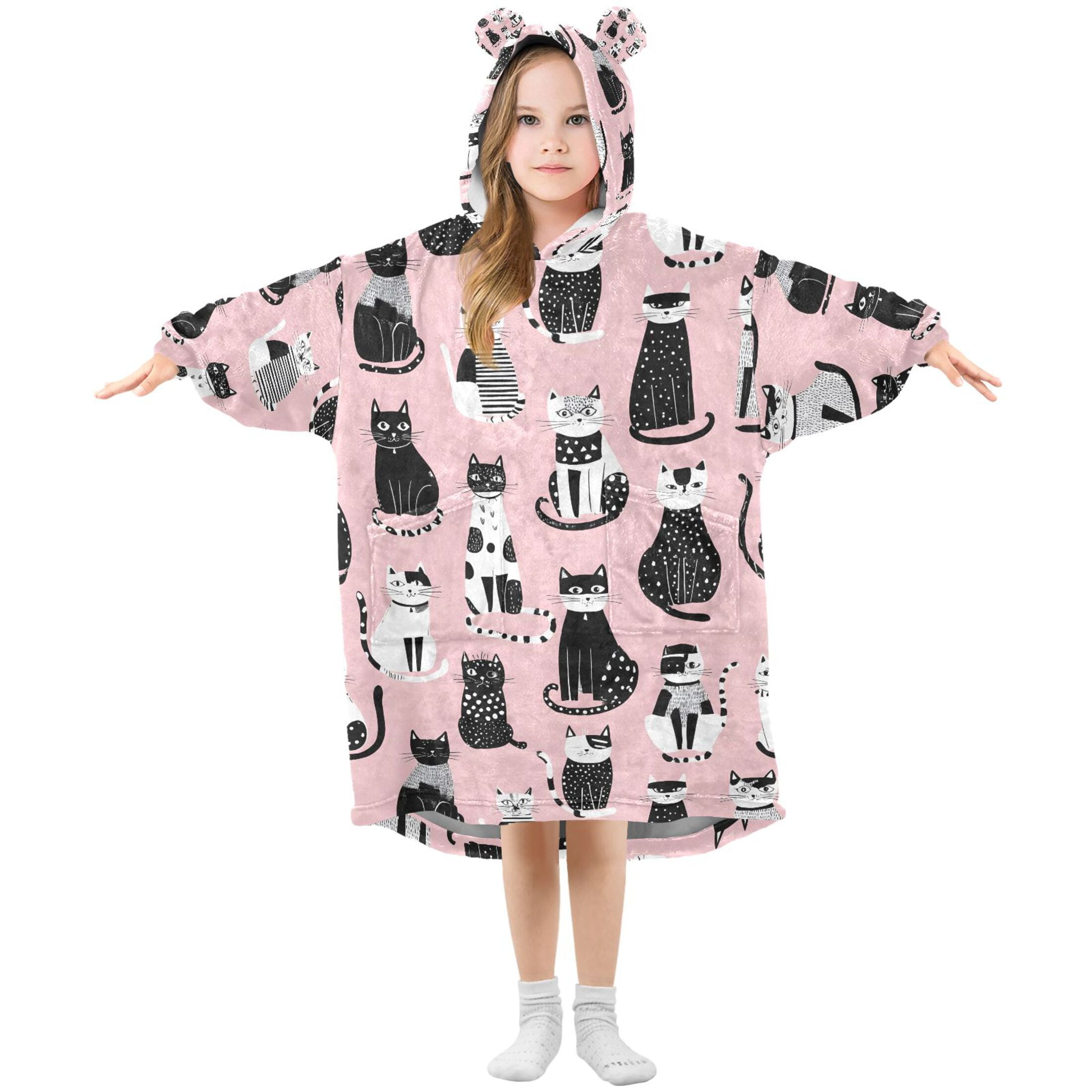 joogoo Blanket Hoodie for Cat Geometry Art Oversize Sweatshirt 3-14 YR L