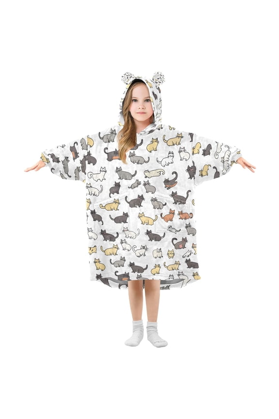 Blanket Hoodie for Cat Pattern Oversize Sweatshirt 3-14 YR L
