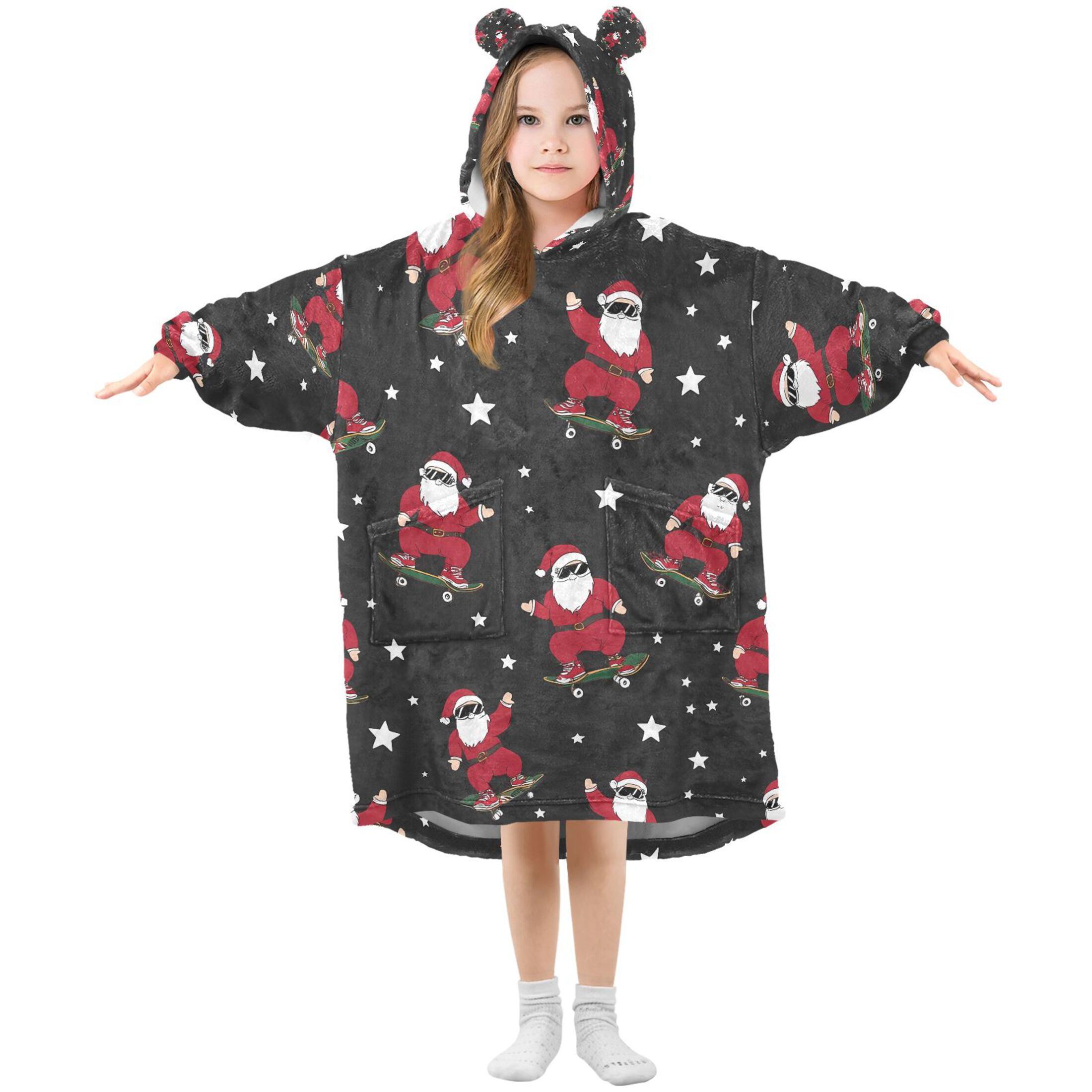 joogoo Blanket Hoodie for Christmas Santa Claus Skating Oversize Sweatshirt 3-14 YR L