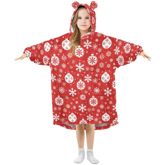 joogoo Blanket Hoodie for Christmas Snowflake Balls Oversize Sweatshirt 3-14 YR L