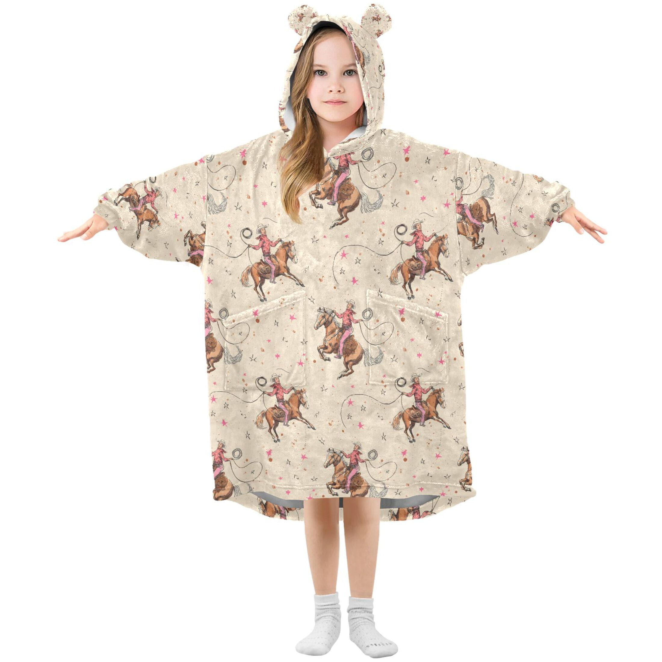joogoo Blanket Hoodie for Cowboys Riding Oversize Sweatshirt 3-14 YR L