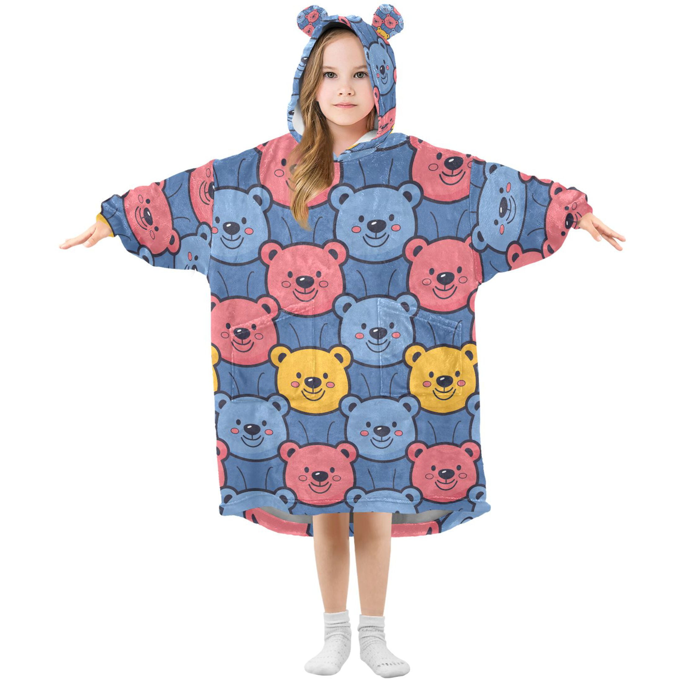 joogoo Blanket Hoodie for Cute Bears Oversize Sweatshirt 3-14 YR L