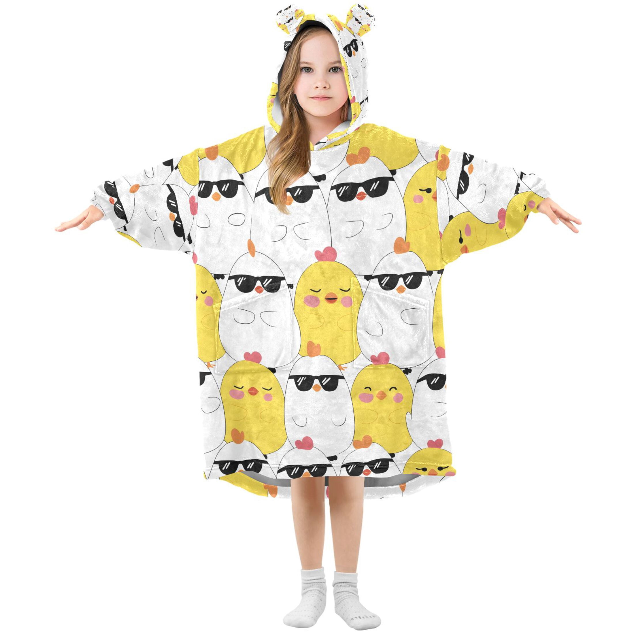 joogoo Blanket Hoodie for Cute Chicken with Sunglasses Oversize Sweatshirt 3-14 YR L