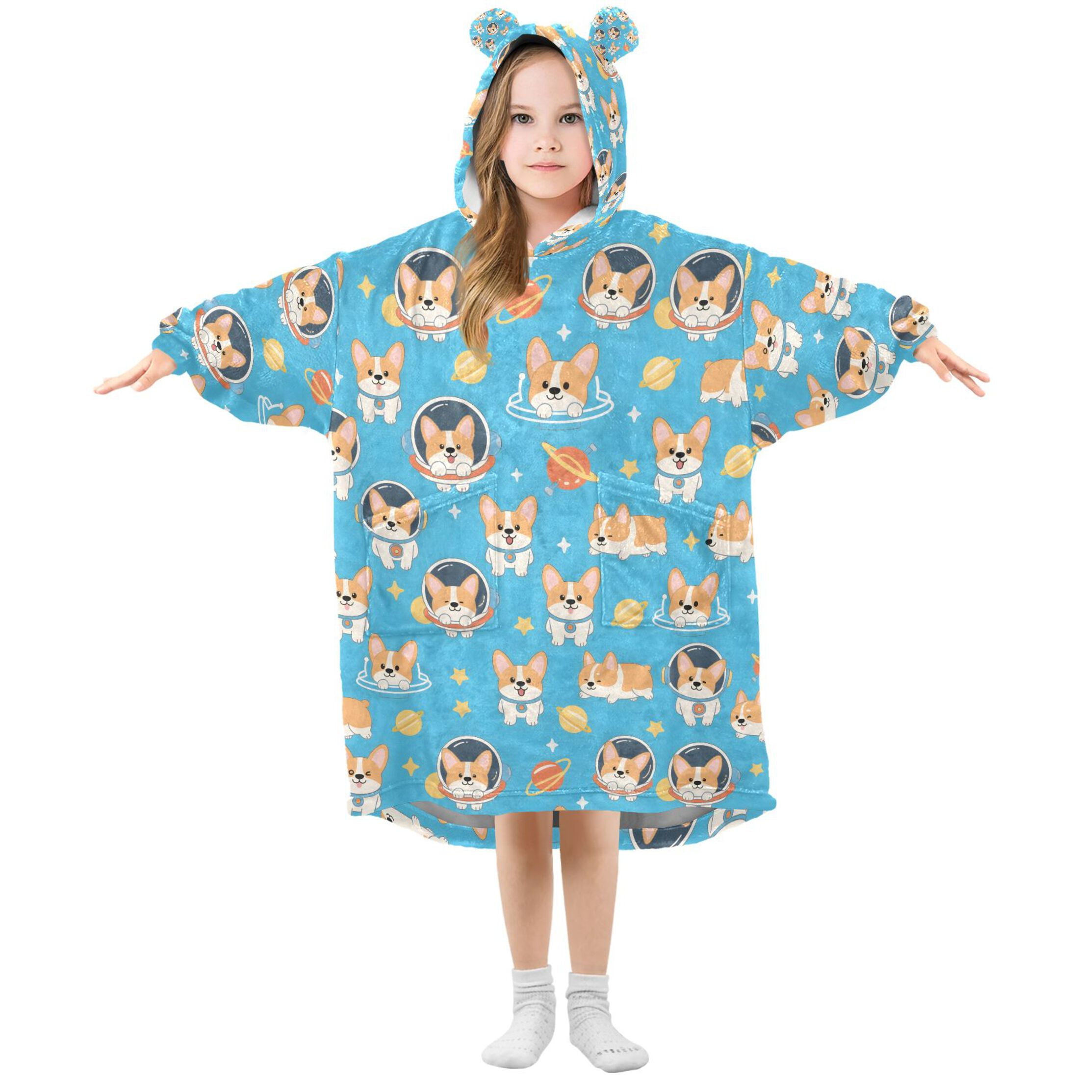 joogoo Blanket Hoodie for Cute Corgi Dog Space Oversize Sweatshirt 3-14 YR L