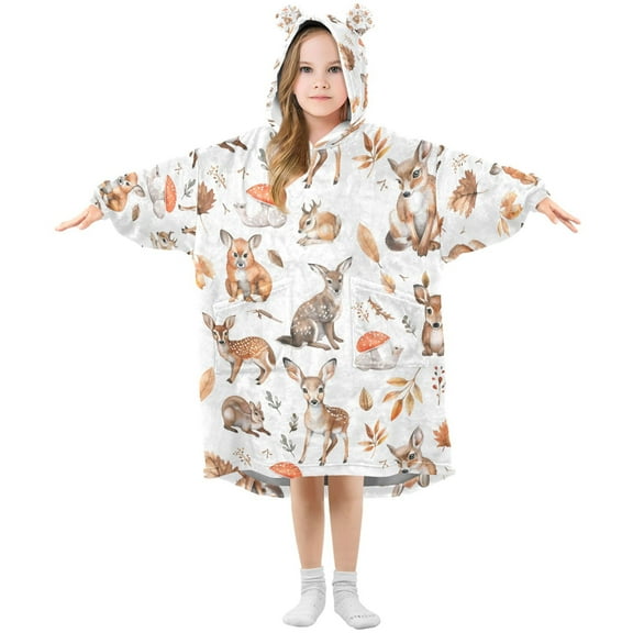 joogoo Blanket Hoodie for Cute Deer Mushrooms Oversize Sweatshirt 3-14 YR L