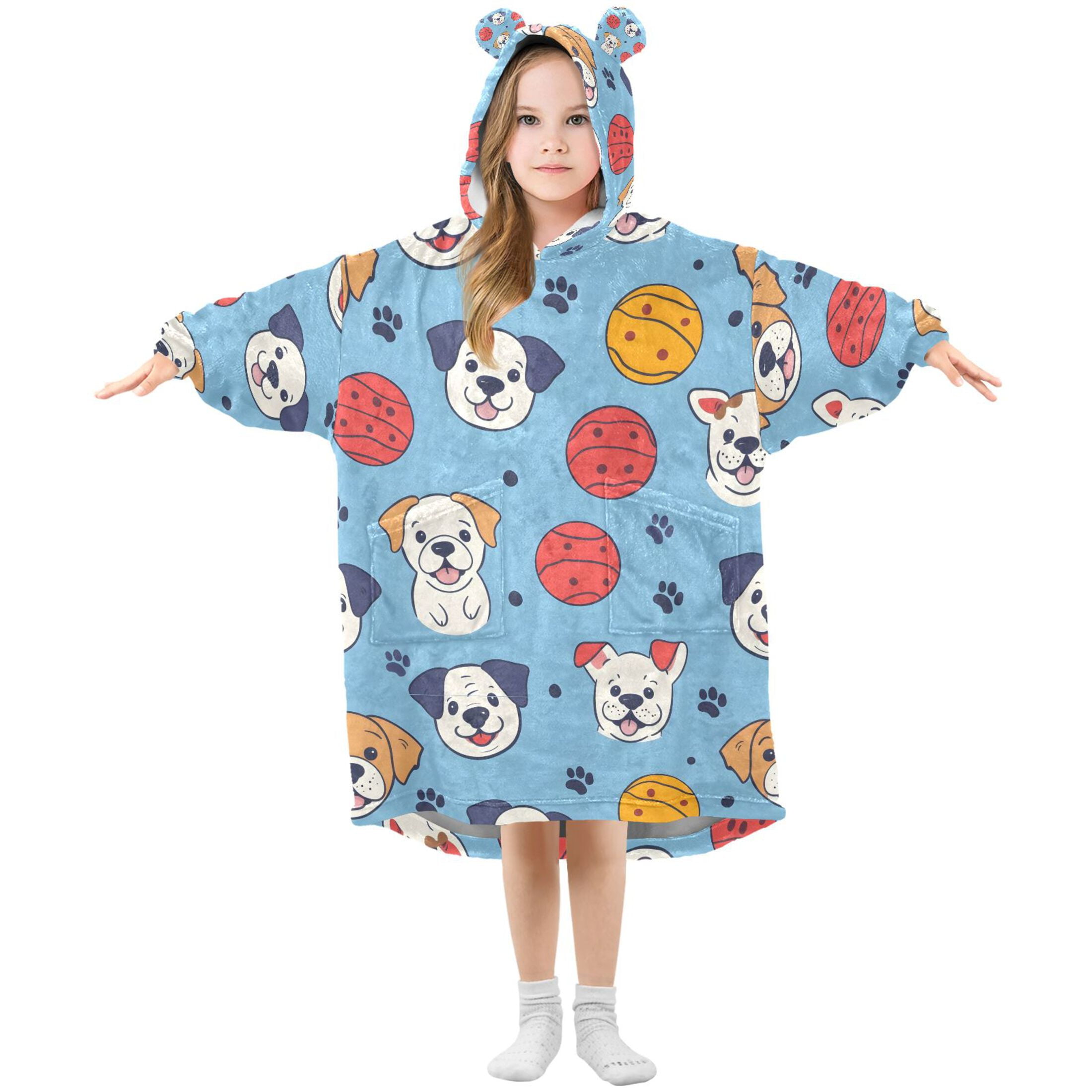 joogoo Blanket Hoodie for Cute Dog Football Oversize Sweatshirt 3-14 YR L