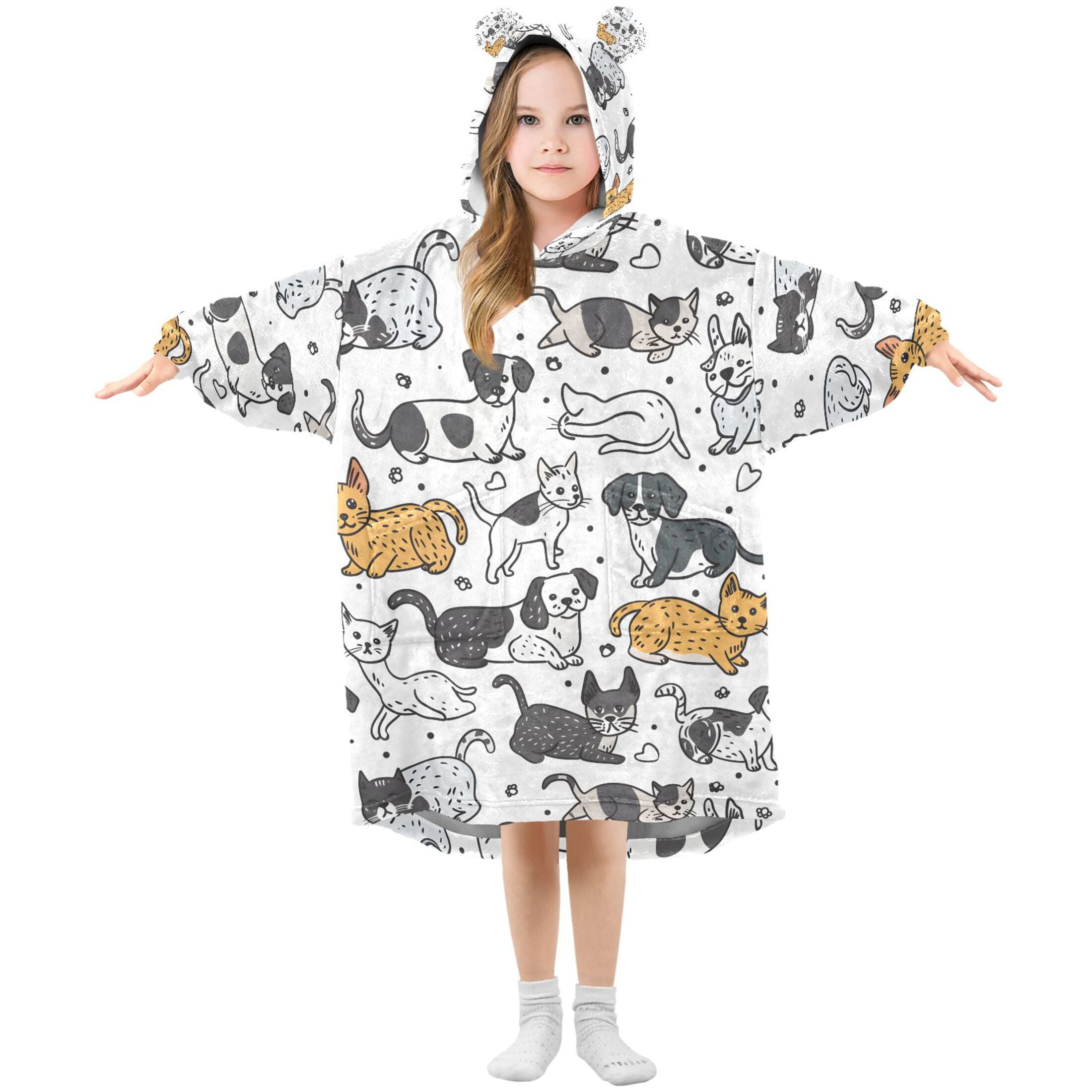 joogoo Blanket Hoodie for Cute Dogs Cats Oversize Sweatshirt 3-14 YR L
