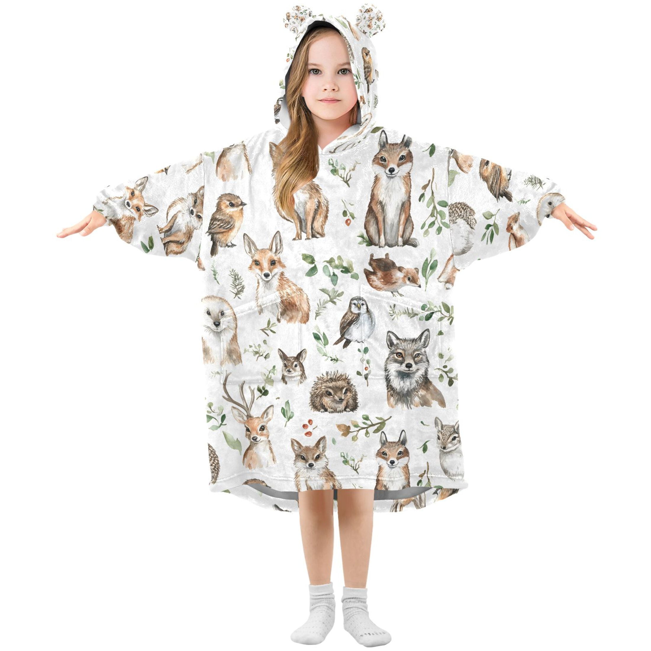 joogoo Blanket Hoodie for Cute Fox Owls Oversize Sweatshirt 3-14 YR L