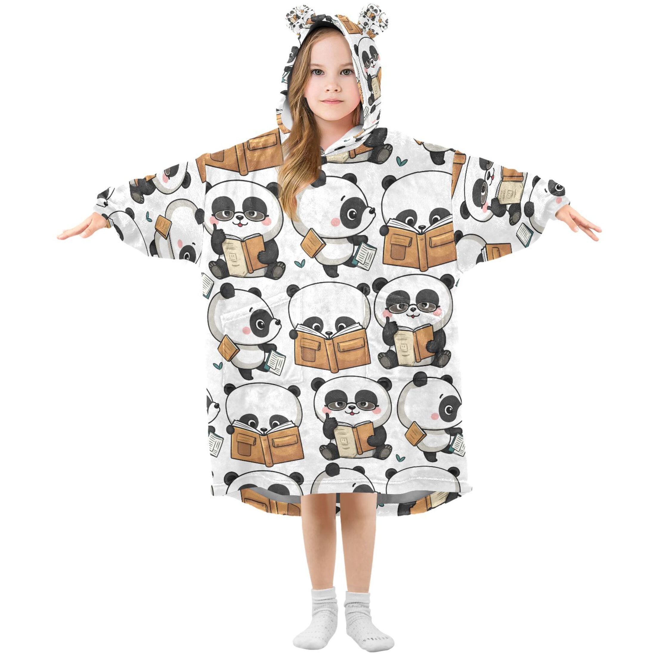 joogoo Blanket Hoodie for Cute Pandas Reading Oversize Sweatshirt 3-14 YR L