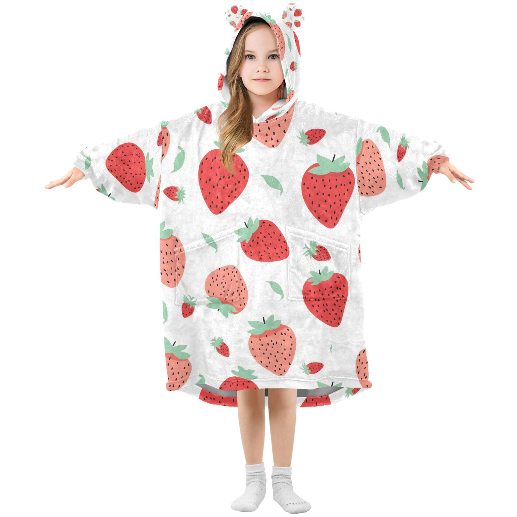 joogoo Blanket Hoodie for Cute Strawberry Oversize Sweatshirt 3-14 YR L